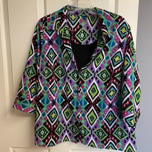 Blouse with Tank 2X Woman Diamond Pattern Green Purple